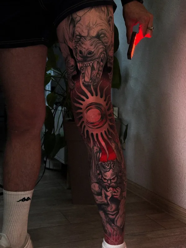 male color japanese Tatuagem em full leg #130534 | Tatuador Dmitriy Makabr