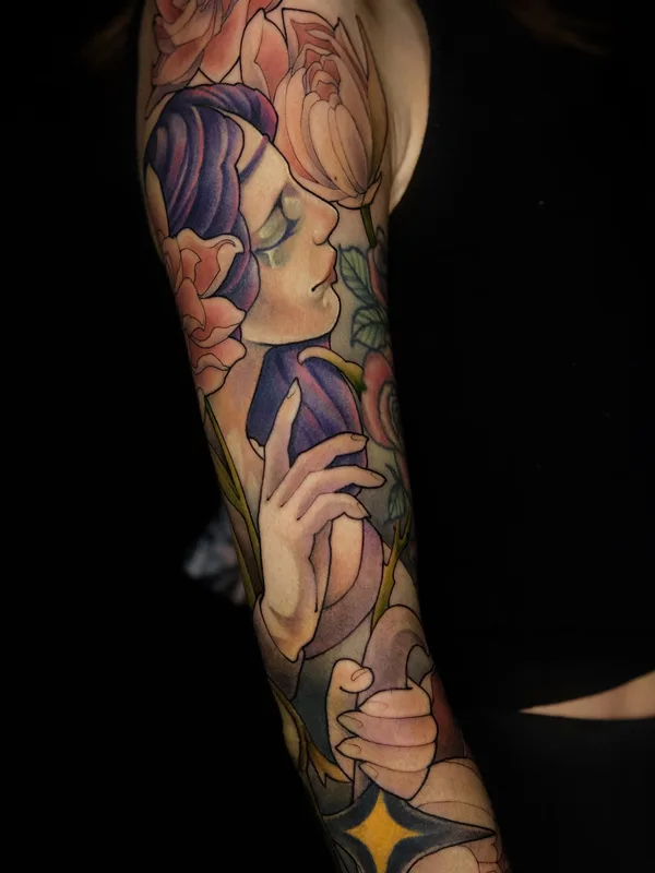 color illustrative tattoo auf full sleeve #91573 | Tätowierer Турал 