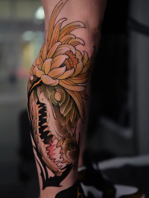 color japanese tattoo auf calf #91574 | Tätowierer Турал 