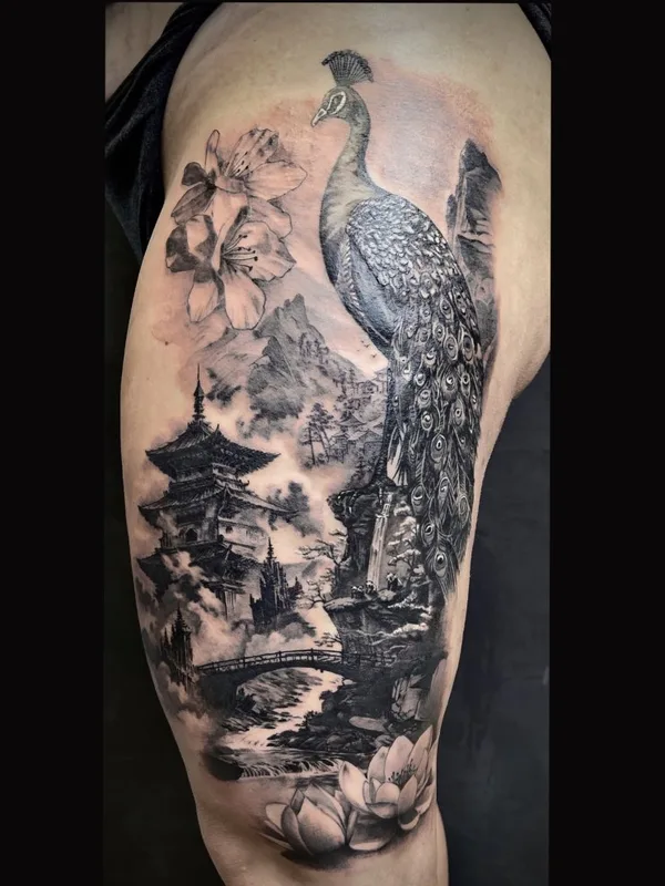 black and grey realism татуировка на thigh #128941 | Тату мастер ERIC M.