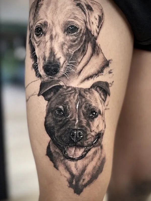 black and grey realism татуировка на upper leg #130337 | Тату мастер ERIC M.