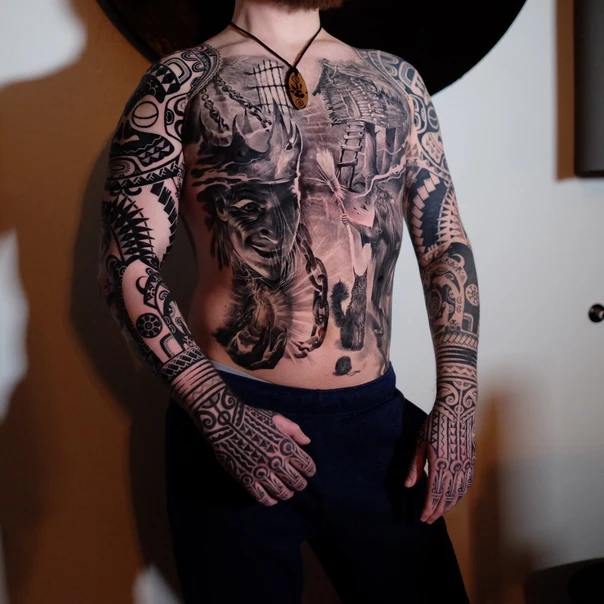 Блэкворк Geometric, Portrait tattoo на Full body