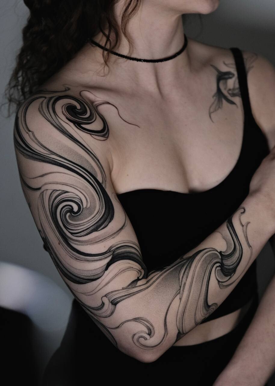 Abstract Swirls, Waves tattoo on Full Sleeve