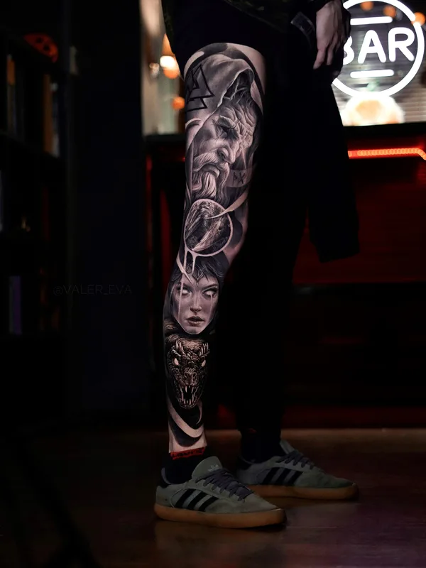male black realism Tatuaggio su leg #91294 | Tatuatore Лера Valer_eva