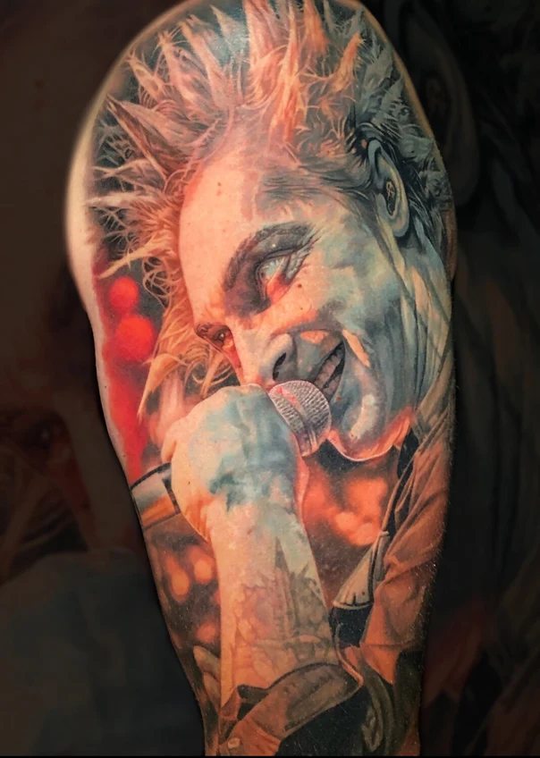 Realism Portrait, Microphone tattoo on Full Sleeve