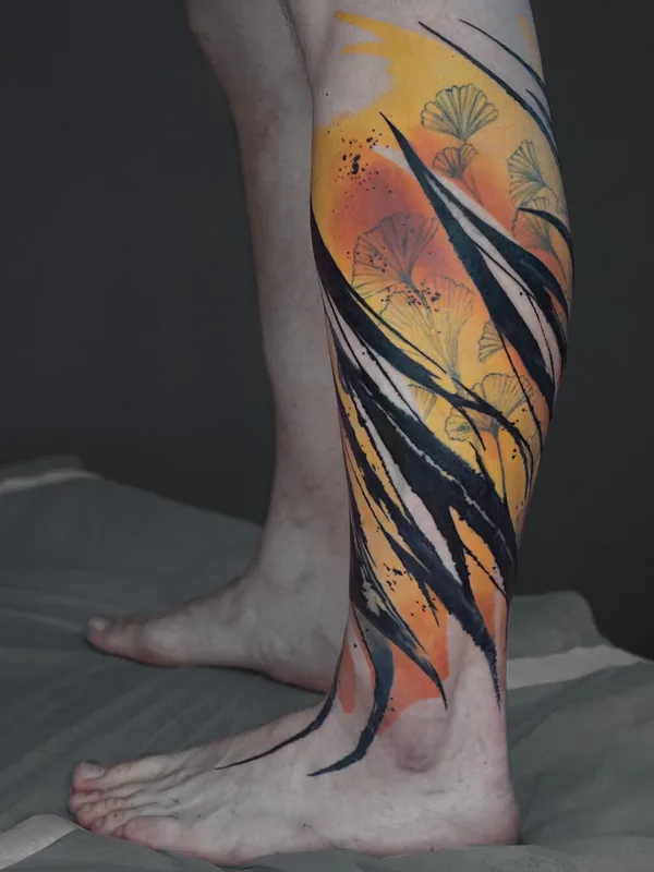 male color abstract tattoo auf leg #94470 | Tätowierer VIkykomori