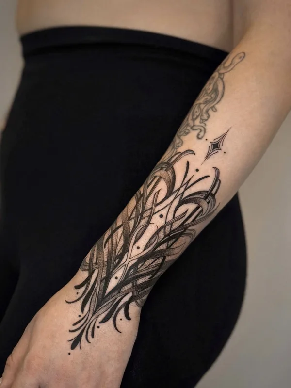 female black and grey abstract tattoo on forearm #91103 | Tattoo Artist Инна Мирова 