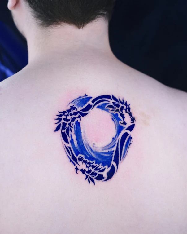 Abstract Dragon, Wave tattoo on Upper Back