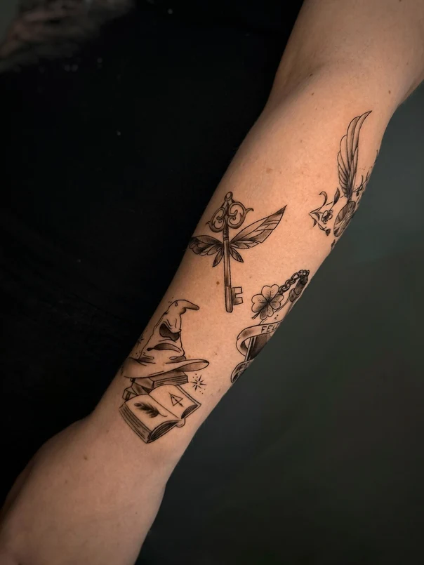 Лайнворк Harry potter, Key tattoo на Предплечье