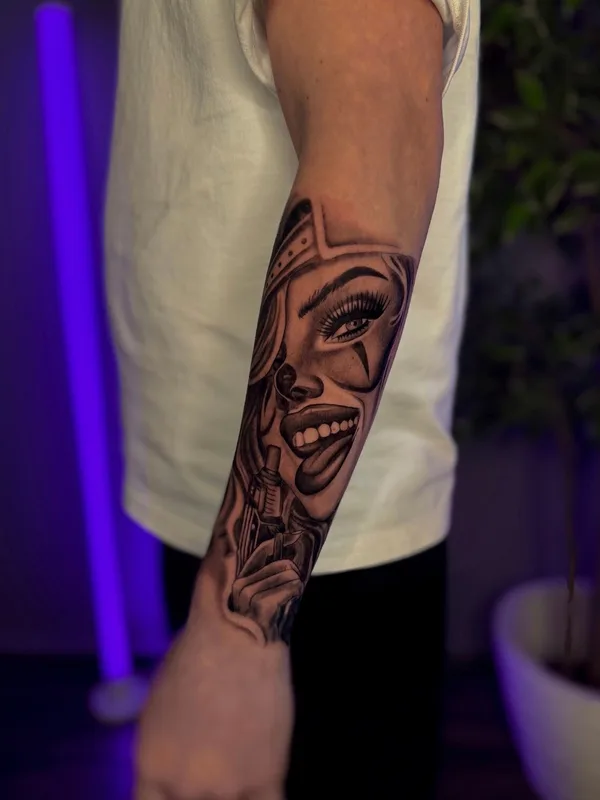 male blackandgrey chicano 纹身 在 forearm #102285 | 纹身师 Мастер Маргарита