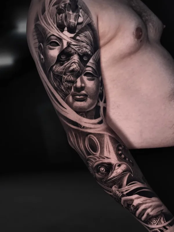 male black and grey realism Tatuaggio su full sleeve #98157 | Tatuatore Андрей Сухов