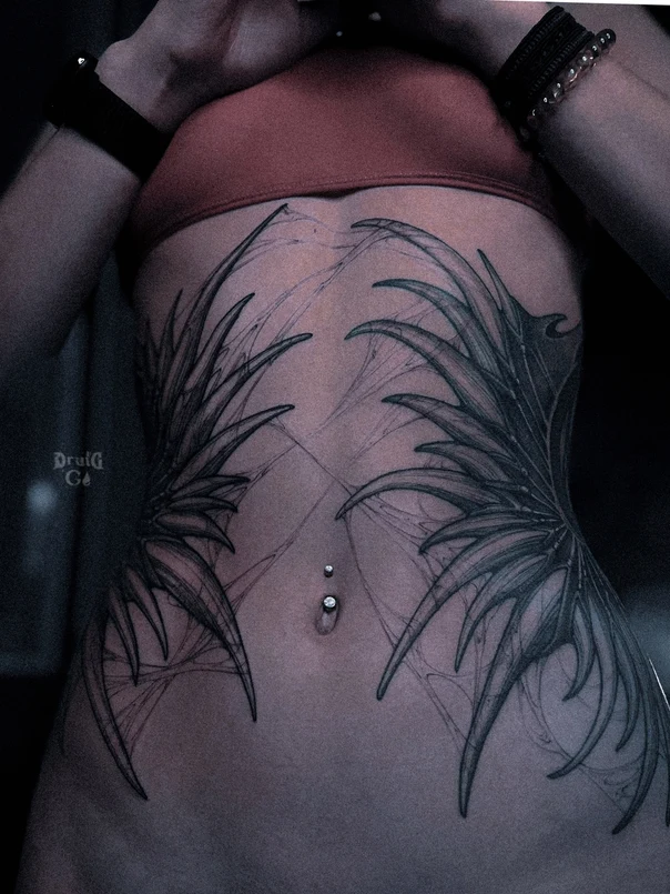 Скетч / Набросочная Wings, Abstract tattoo на Живот