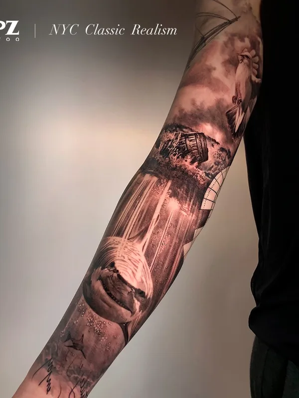 male blackandgrey realism Tatuaggio su sleeve #93282 | Tatuatore Apz Tattoo
