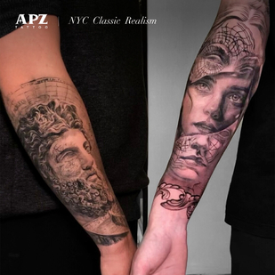 мужская Черно-серая Реализм татуировка на рукаве #93292 | Тату мастер Apz Tattoo