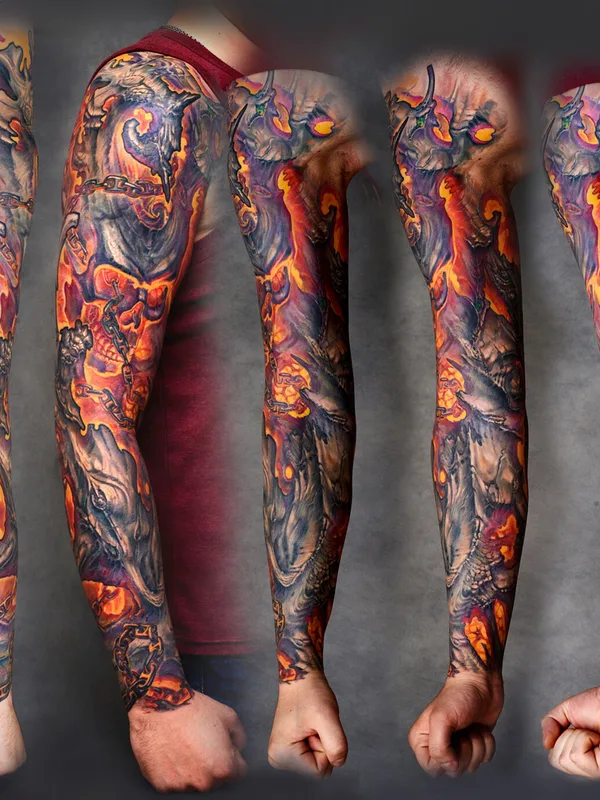 male color illustrative 纹身 在 full sleeve #97063 | 纹身师 Kirill Putiatin 