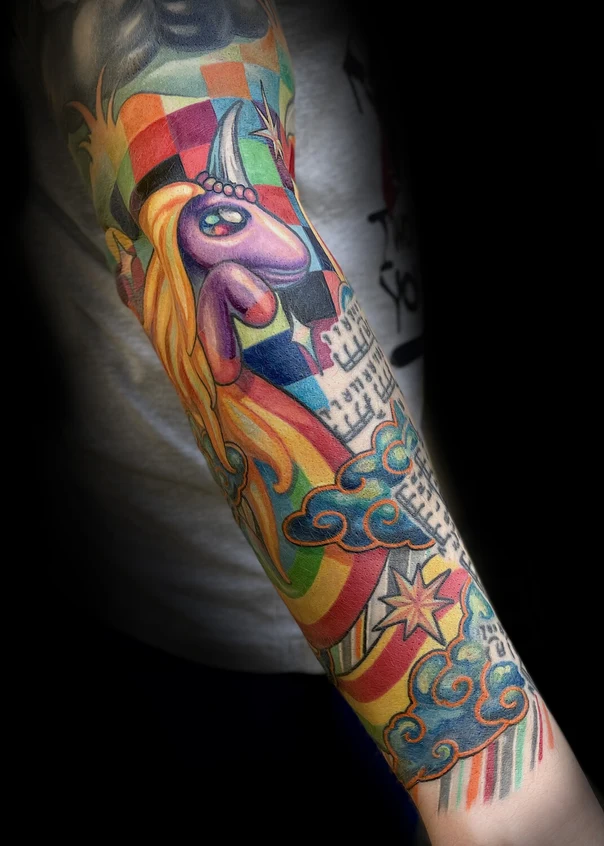 Illustrative Unicorn, Rainbow tattoo on Full Sleeve