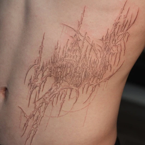 Лайнворк Castle, Abstract tattoo на Side