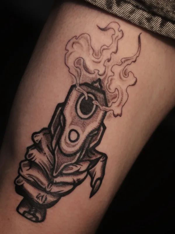 male black authorsstyle Tatuaggio su leg #94919 | Tatuatore Alexander Rebel