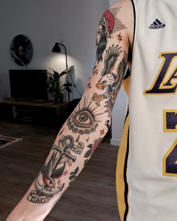 Традиционная Anchor, Eagle tattoo на Предплечье