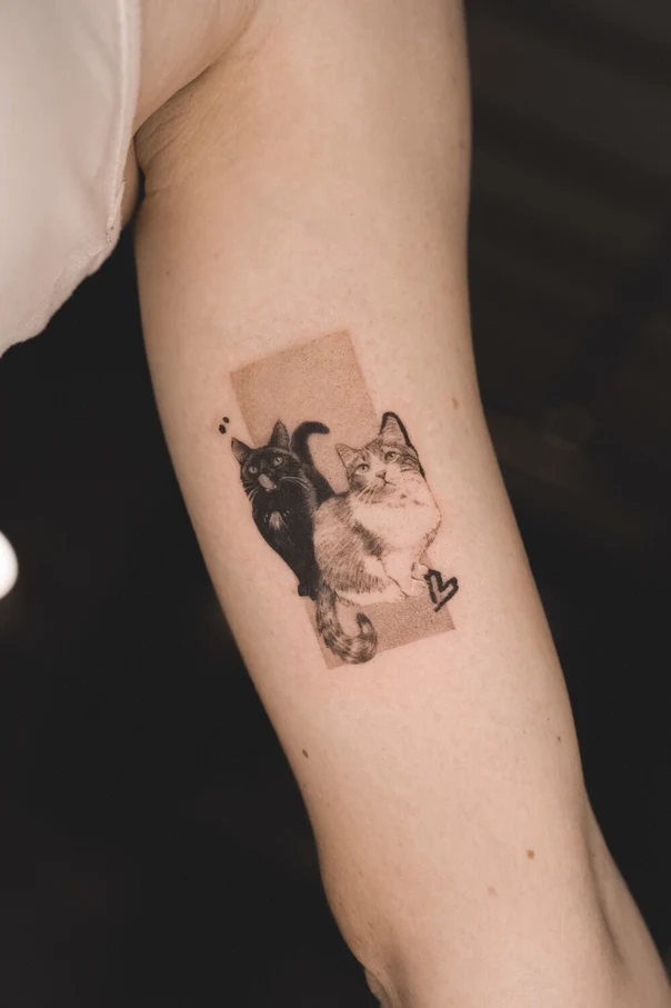 Black & Grey Cat tattoo on Forearm