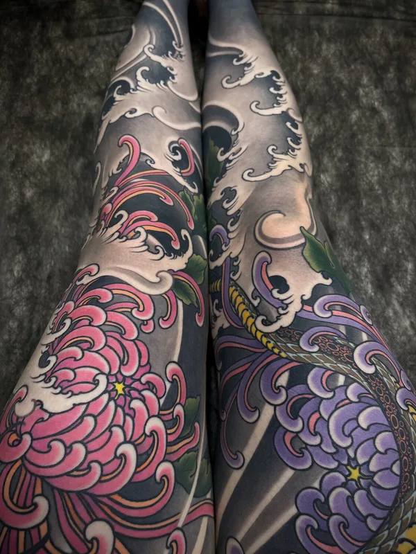 color japanese tattoo on full leg #92913 | Tattoo Artist Максим Кислицын