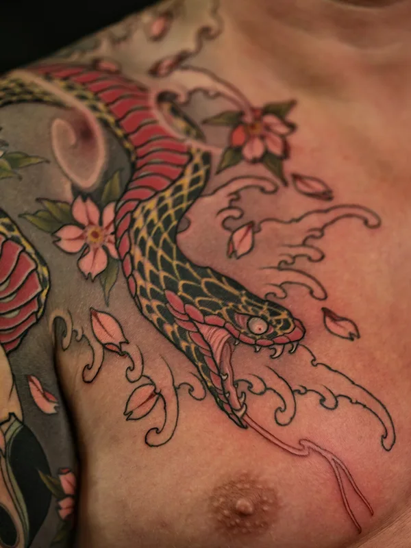 male color japanese tattoo on chest #92930 | Tattoo Artist Максим Кислицын