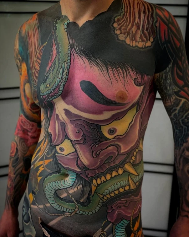 Японская Demon, Snake tattoo на Всё тело