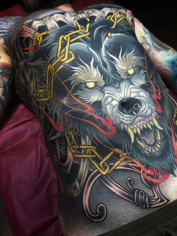 male color neo traditional tattoo on full back #92936 | Tattoo Artist Максим Кислицын