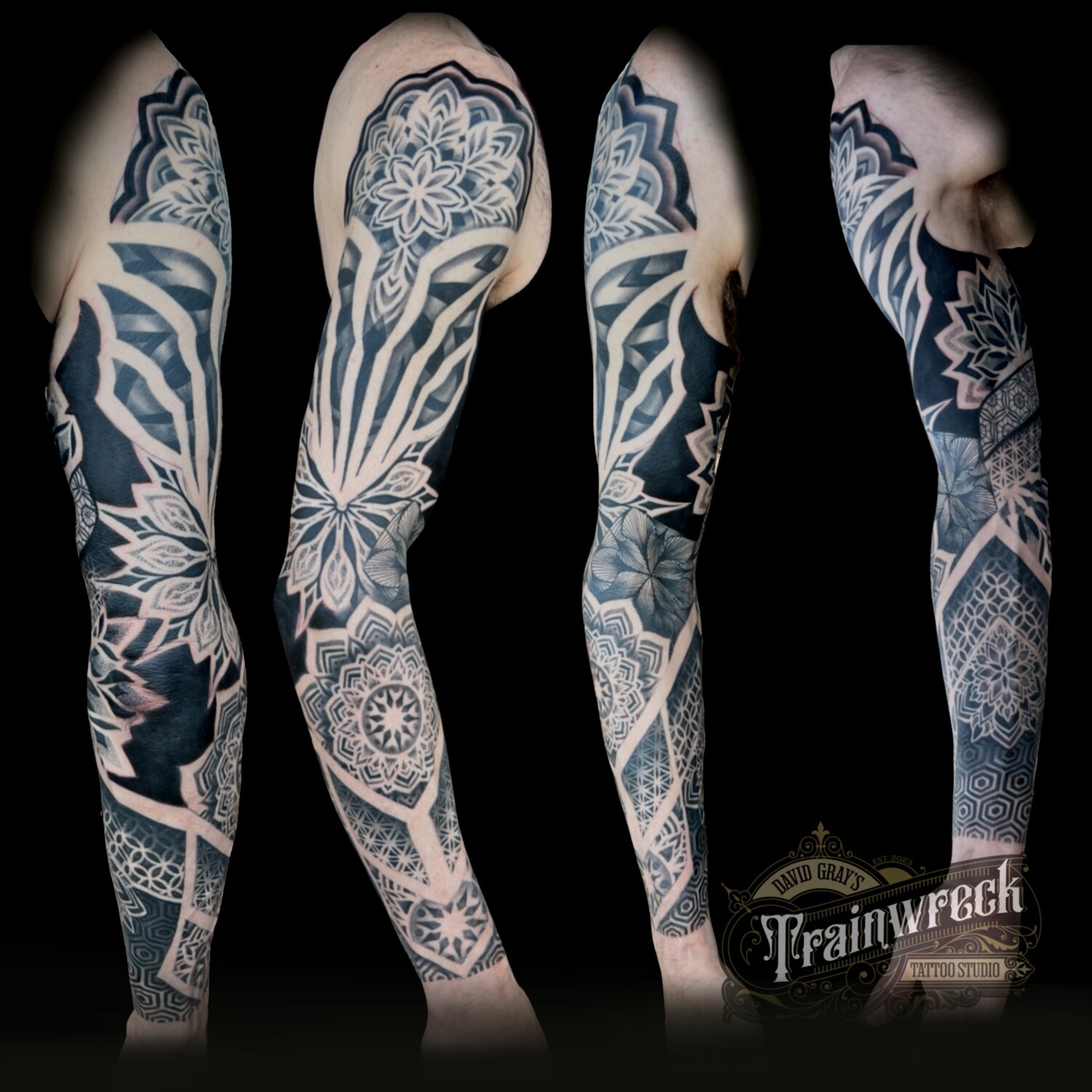Blackwork Mandala, Geometric tattoo on Full Sleeve