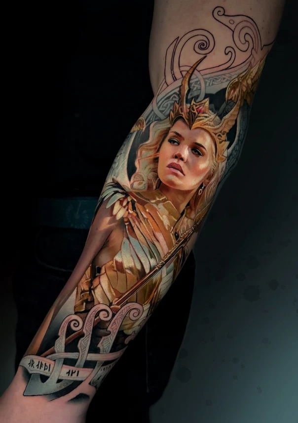 Realism Portrait, Fantasy tattoo on Full Sleeve
