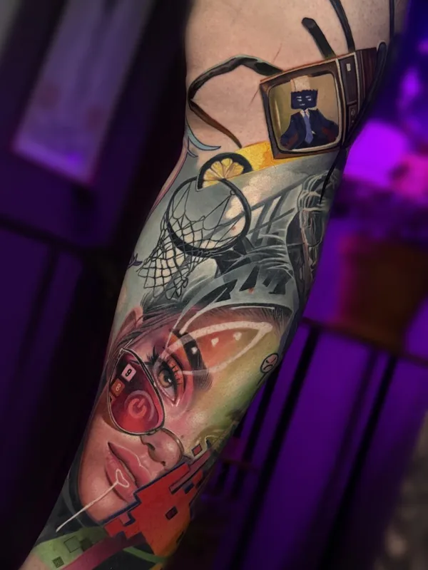 color illustrative tattoo on full sleeve #101099 | Tattoo Artist Александр Майер