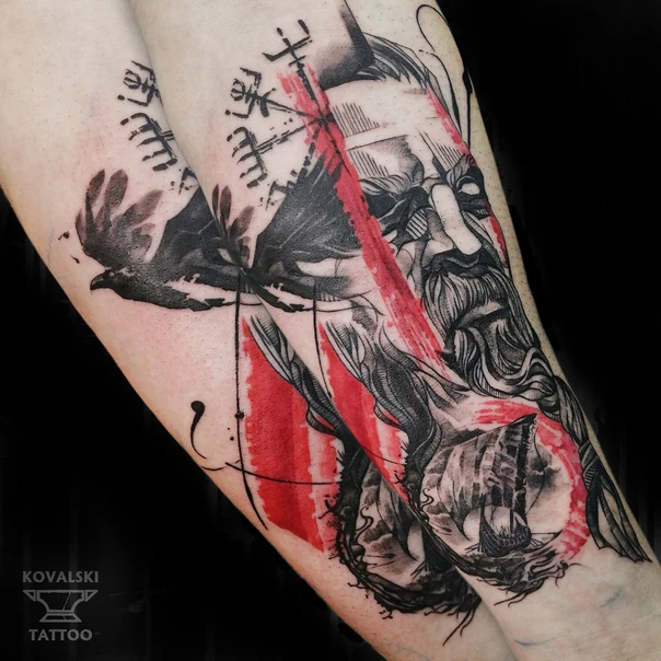 Иллюстративная Viking, Raven tattoo на Предплечье