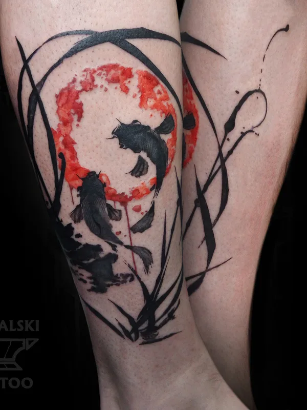 male color authorsstyle tattoo auf shin #96283 | Tätowierer Владимир Ковалевский
