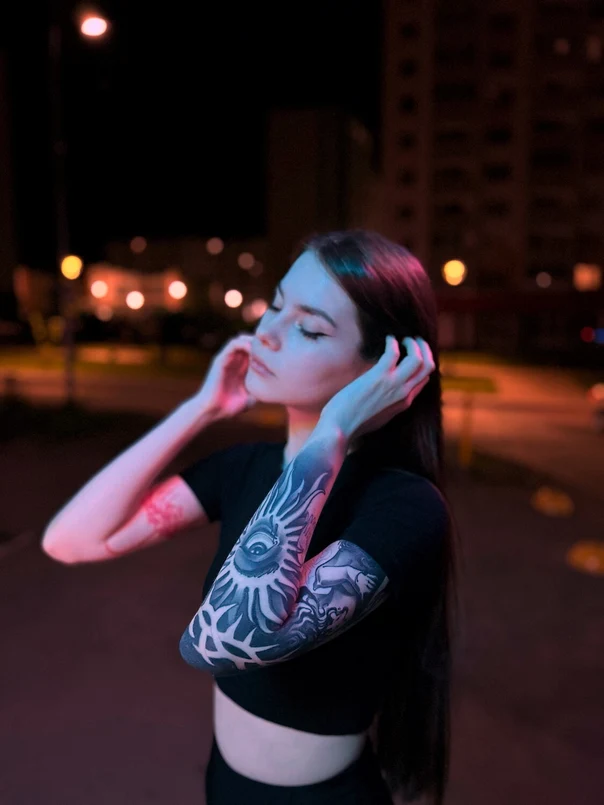 Блэкворк Eye, Sun tattoo на Полный рукав