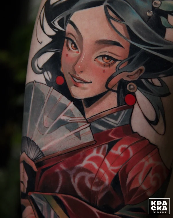 Аниме Geisha, Fan tattoo на Предплечье