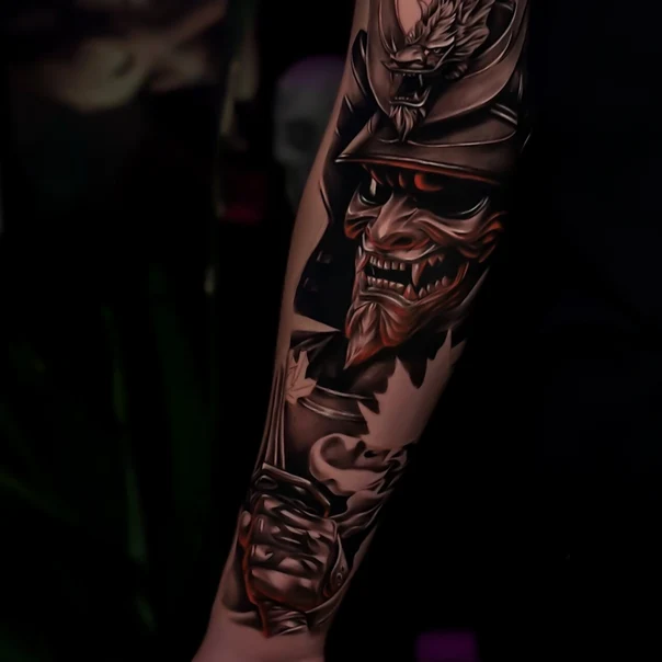 Японская Samurai, Demon tattoo на Предплечье