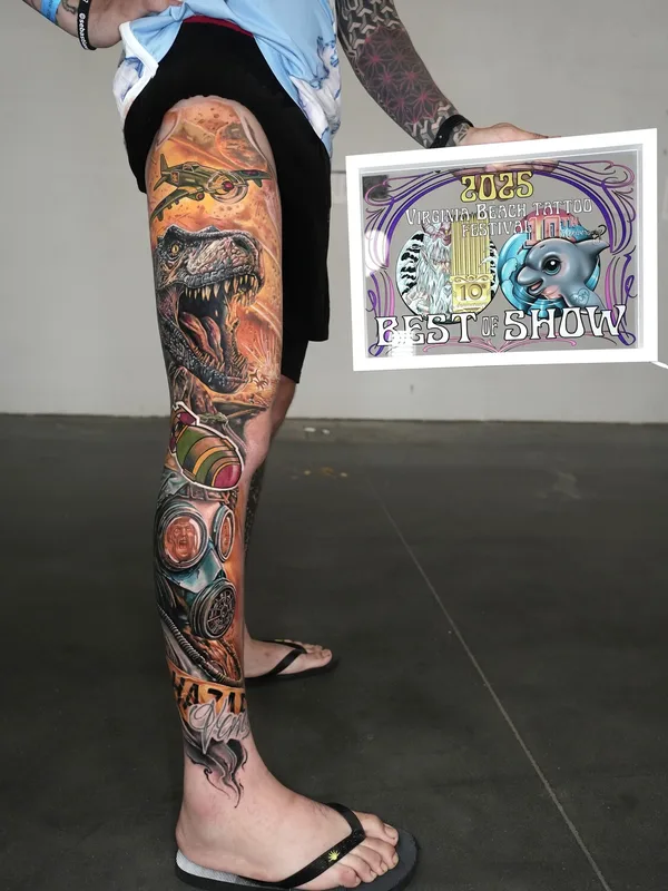 male color realism tattoo on full leg #97537 | Tattoo Artist Sebastian pozo