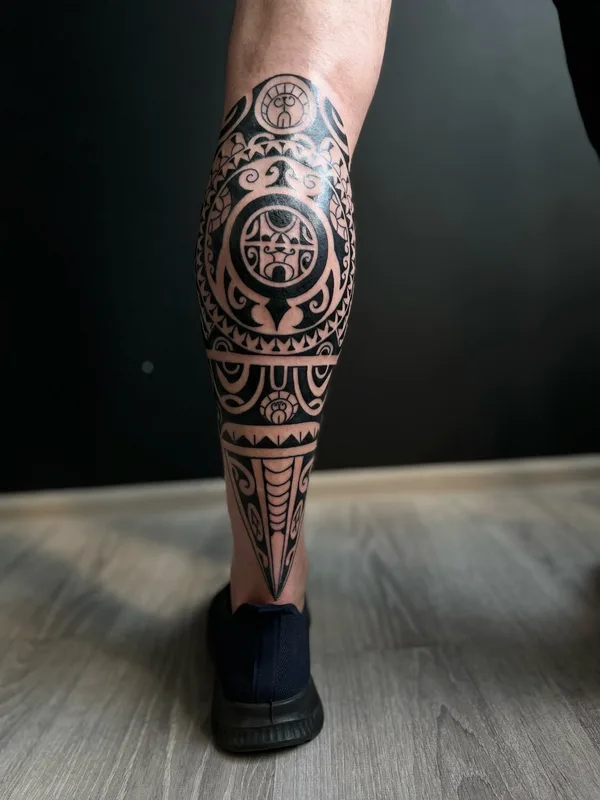 male black polynesian Tatuaggio su calf #92519 | Tatuatore Александр Дворянов