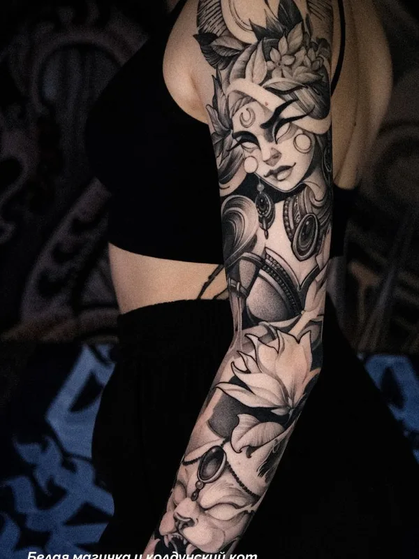 female black and grey black and grey 타투 부위 full sleeve #130473 | 타투이스트 Marusya