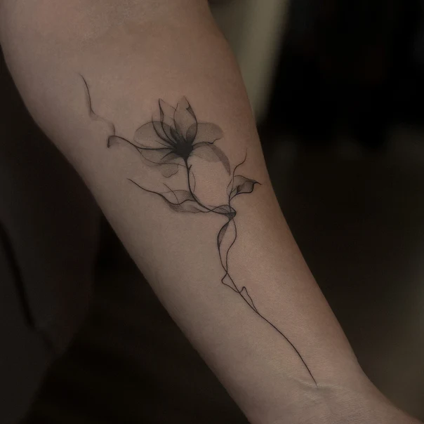 Fineline Flower tattoo on Forearm