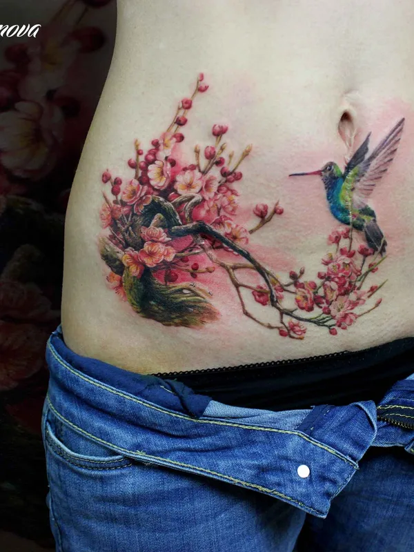 female color realism tattoo on stomach #6942 | Tattoo Artist Ирина Локтионова