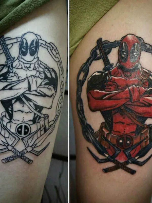 color comic tattoo auf thigh #20787 | Tätowierer Алексей Касаев