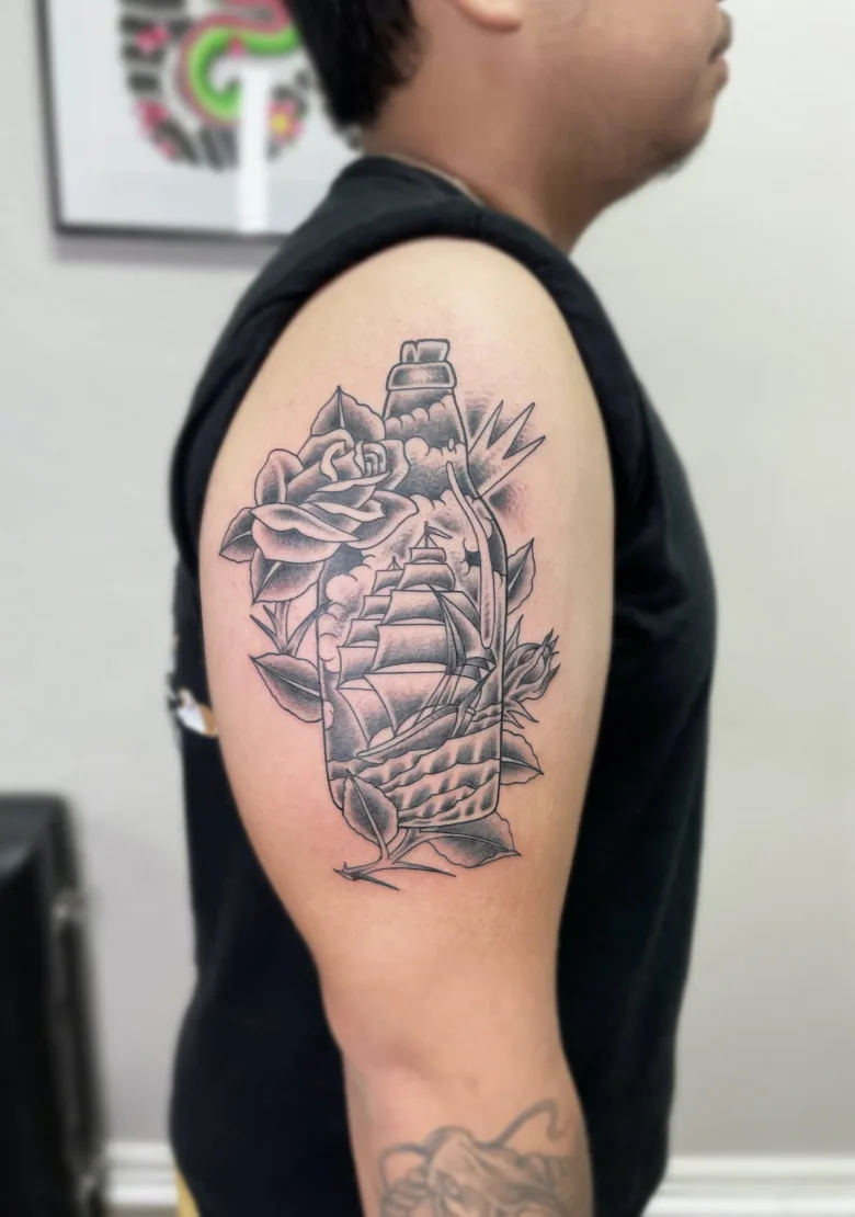 Traditional tattoo done by Sergei Fish