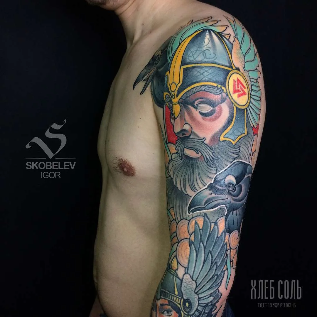 Artista di tatuaggi Igor Skobelev, scuola colorata nuova, tatuaggio neo tradizionale | Russia