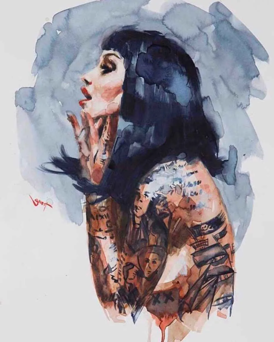 As pinturas do artista Chris Guest, imagens Neo Pin-Up com modelos tatuados | Reino Unido