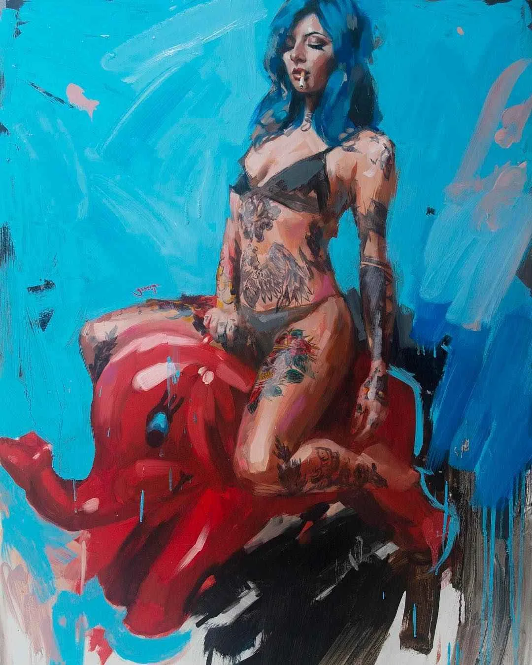As pinturas do artista Chris Guest, imagens Neo Pin-Up com modelos tatuados | Reino Unido