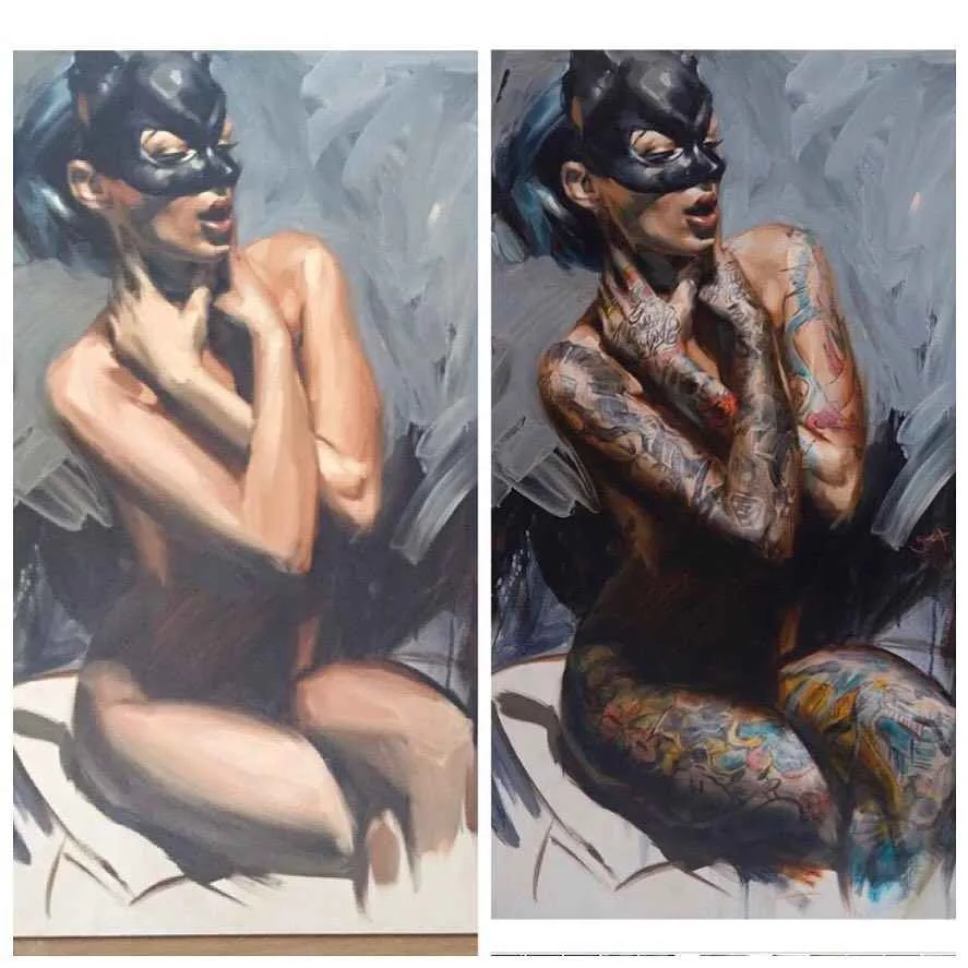 As pinturas do artista Chris Guest, imagens Neo Pin-Up com modelos tatuados | Reino Unido