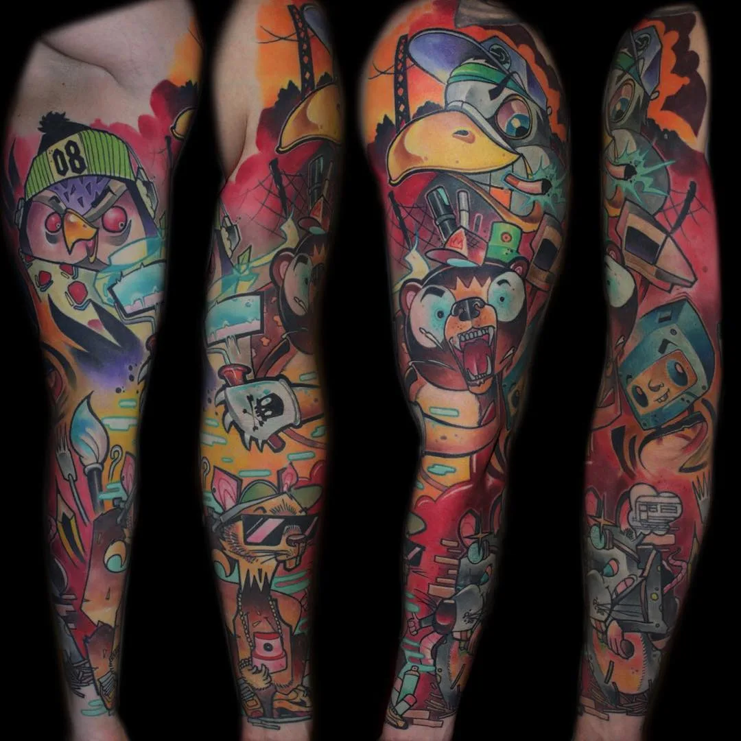 Artista de tatuagem Lehel Nyeste, tatuagem de manga nova escola