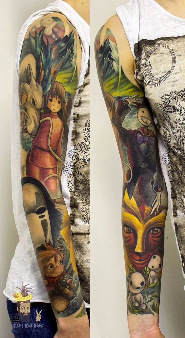 Artista de tatuagem Davi Tatumasteryan, tatuagem de manga nova escola de Hayao Miyazaki
