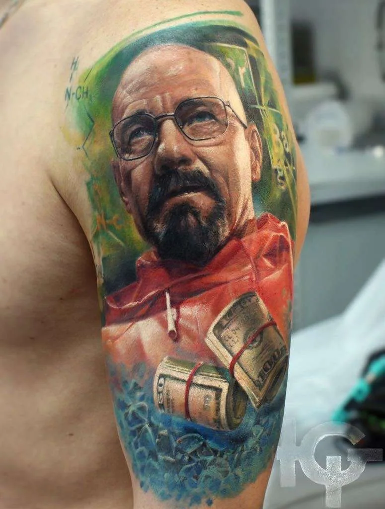 Tattoo artist and the machines builder Iwan Yug, color portrait realistic tattoo | Russia